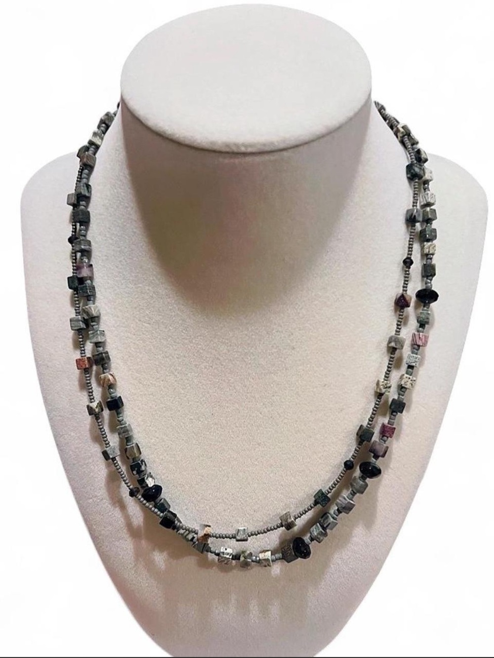 Double Strand Mixed Earthy Tone Beaded Necklace - 16.5" + 1.5" Links